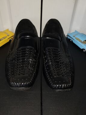 Evergreen Men's Leather Black Woven Slip-On Loafer Shoes